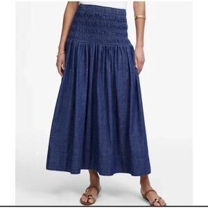 NWT Madewell Smocked Waist Denim Cotton Midi Skirt Boho Chic Sz M